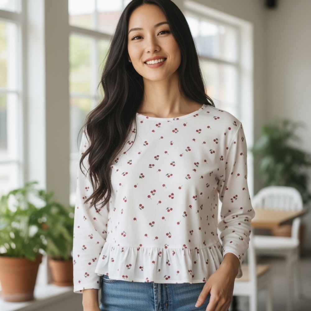 Cherry printed peplum crop top s